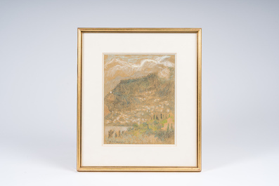 Anna De Weert (1867-1950): Paysage du Sud, pastel sur papier, dat&eacute; 1934