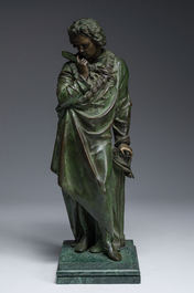 Ferdinando de Luca (19&egrave;me/20&egrave;me si&egrave;cle): Ludwig van Beethoven, bronze &agrave; patine verte sur un socle en marbre vert de mer, 20&egrave;me si&egrave;cle