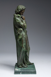 Ferdinando de Luca (19&egrave;me/20&egrave;me si&egrave;cle): Ludwig van Beethoven, bronze &agrave; patine verte sur un socle en marbre vert de mer, 20&egrave;me si&egrave;cle