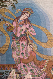 Een Perzisch Tabriz tapijt met Layla en Majnun, wol op katoen, 20ste eeuw