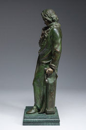 Ferdinando de Luca (19&egrave;me/20&egrave;me si&egrave;cle): Ludwig van Beethoven, bronze &agrave; patine verte sur un socle en marbre vert de mer, 20&egrave;me si&egrave;cle