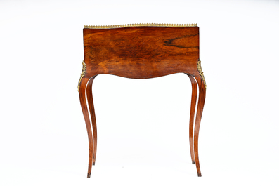 A French Louis XV style gilt bronze mounted ladies' writing desk with rich marquetry, 19th C.