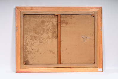 Evarist De Buck (1892-1974): Dur travail au cr&eacute;puscule, huile sur toile, dat&eacute; 1916