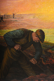 Evarist De Buck (1892-1974): Dur travail au cr&eacute;puscule, huile sur toile, dat&eacute; 1916