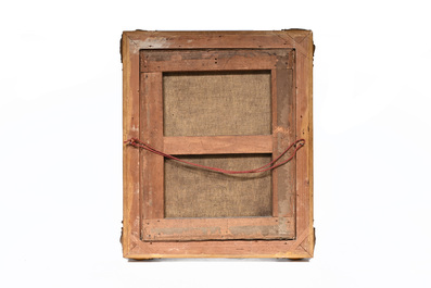 French school: Shepherds with their cattle in a forest landscape, oil on canvas, 19th C.