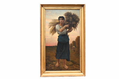 Hector Le Roux (1829-1900): La r&eacute;colte, huile sur toile