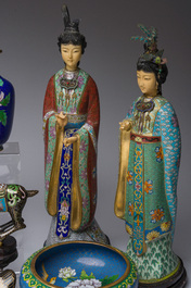A large and varied collection of Chinese cloisonn&eacute; figures, animals, incense burners and vases, 20th C.