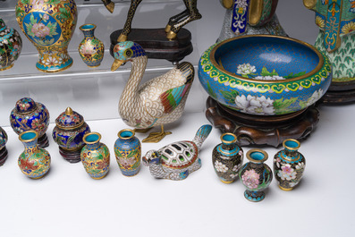 A large and varied collection of Chinese cloisonn&eacute; figures, animals, incense burners and vases, 20th C.