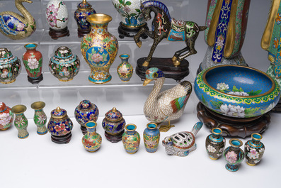 A large and varied collection of Chinese cloisonn&eacute; figures, animals, incense burners and vases, 20th C.