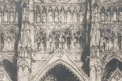 Jules De Bruycker (1870-1945): 'La Cath&eacute;drale d'Amiens France', eau-forte, dat&eacute; 1932