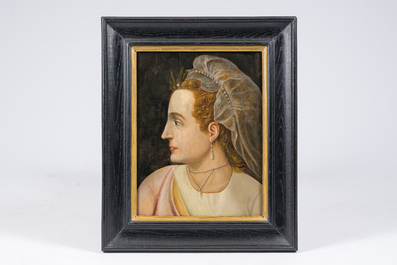 Flemish school, in the manner of Frans Floris (1517-1570): Portrait of a lady in profile, oil on panel, 16th C.