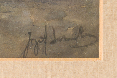 Jozef Israels (1824-1911, &agrave; la mani&egrave;re de): Jeunesse se reposant sous un arbre, techniques mixtes sur papier