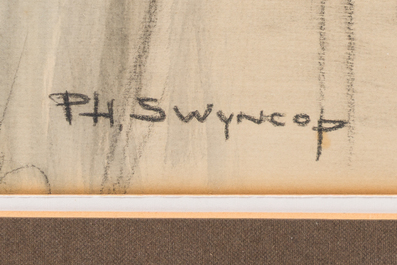 Philippe Swyncop (1878-1949): Nu f&eacute;minin allong&eacute;, techniques mixtes sur papier