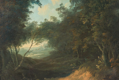 &Eacute;cole fran&ccedil;aise: Bergers dans un paysage, huile sur toile, 18&egrave;me si&egrave;cle