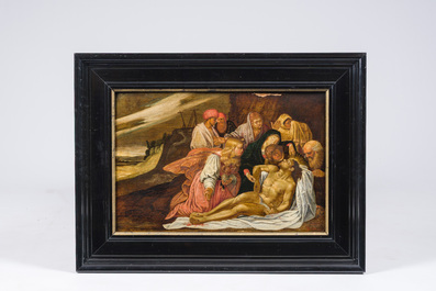 Ecole flamande: La Lamentation sur le Christ mort, huile sur panneau, 17&egrave;me si&egrave;cle