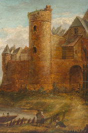 &Eacute;cole hollandaise, &agrave; la mani&egrave;re de Dirck Verhaert (1610-1680): Paysage avec une ruine de ch&acirc;teau, huile sur panneau, 18&egrave;me si&egrave;cle