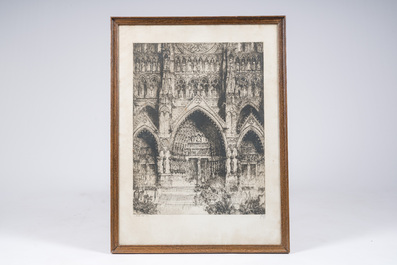 Jules De Bruycker (1870-1945): 'La Cath&eacute;drale d'Amiens France', eau-forte, dat&eacute; 1932