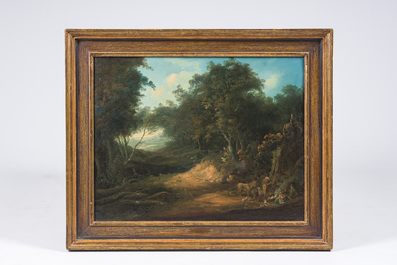 &Eacute;cole fran&ccedil;aise: Bergers dans un paysage, huile sur toile, 18&egrave;me si&egrave;cle