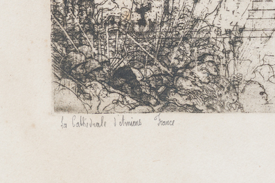 Jules De Bruycker (1870-1945): 'La Cath&eacute;drale d'Amiens France', eau-forte, dat&eacute; 1932