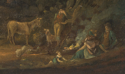 &Eacute;cole fran&ccedil;aise: Bergers dans un paysage, huile sur toile, 18&egrave;me si&egrave;cle