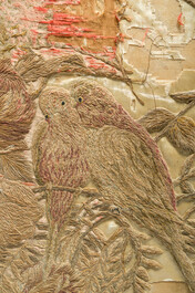 Deux &eacute;crans de chemin&eacute;e en bronze partiellement dor&eacute; dont un avec un panneau brod&eacute;, France, 19&egrave;me si&egrave;cle