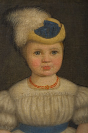 Engelbert Van Erps (1819-1874): Portrait d'une jeune fille avec une corbeille de fruits &agrave; la main, huile sur toile, dat&eacute; 1865