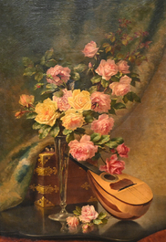 Paul Schouten (1860-1922): Paysage forestier, huile sur toile &amp; Charles De Naeyer (19e/20e si&egrave;cle): Nature morte, huile sur toile