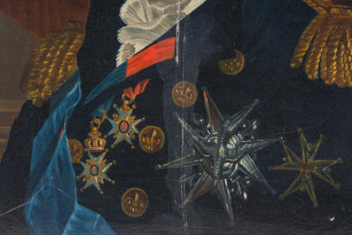 &Eacute;cole fran&ccedil;aise: Portrait du roi Louis XVIII, huile sur toile, 20&egrave;me si&egrave;cle