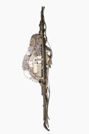 Marc D'Haenens (20&egrave;me si&egrave;cle): Grande sculpture murale en am&eacute;thyste et cuivre