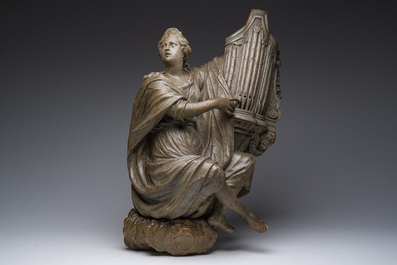 Figure de Sainte C&eacute;cile en bois patin&eacute;, Flandres, 18&egrave;me si&egrave;cle