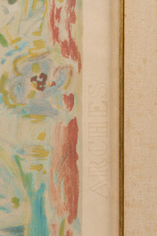 Jacques Truphemus (1922-2017): Femme nue assise &agrave; une table, lithographie en couleurs, &eacute;d. 26/50