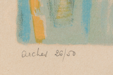 Jacques Truphemus (1922-2017): Femme nue assise &agrave; une table, lithographie en couleurs, &eacute;d. 26/50