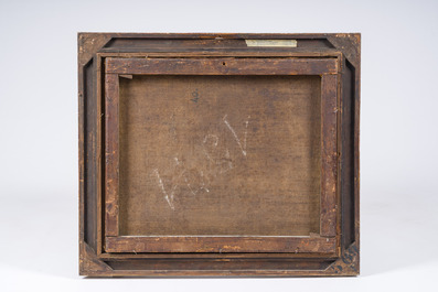 Ecole flamande: Ermites dans un paysage avec une nature morte au premier plan, huile sur toile, 18&egrave;me si&egrave;cle