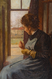 Charles Rousseau (1862-1916): La couturi&egrave;re, huile sur toile, dat&eacute; 1902