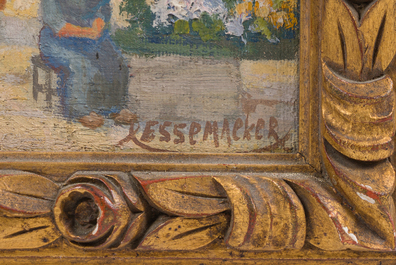 &Eacute;cole belge, Lessemaeker (20&egrave;me si&egrave;cle): Grand-Place de Bruxelles, huile sur toile