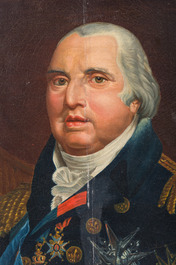 &Eacute;cole fran&ccedil;aise: Portrait du roi Louis XVIII, huile sur toile, 20&egrave;me si&egrave;cle