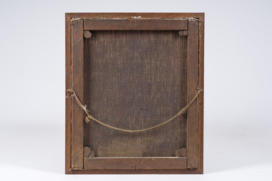 Engelbert Van Erps (1819-1874): Portrait d'une jeune fille avec une corbeille de fruits &agrave; la main, huile sur toile, dat&eacute; 1865