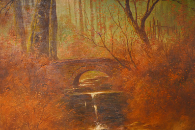 Paul Schouten (1860-1922): Paysage forestier, huile sur toile &amp; Charles De Naeyer (19e/20e si&egrave;cle): Nature morte, huile sur toile