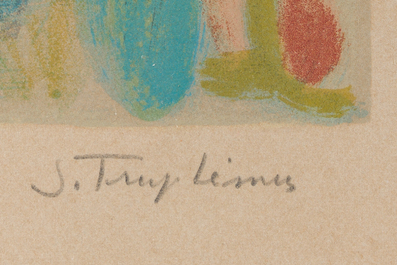 Jacques Truphemus (1922-2017): Femme nue assise &agrave; une table, lithographie en couleurs, &eacute;d. 26/50