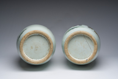 Paire de vases en porcelaine de Chine famille rose &agrave; d&eacute;cor de sc&egrave;nes de palais, 19&egrave;me/20&egrave;me si&egrave;cle