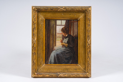 Charles Rousseau (1862-1916): La couturi&egrave;re, huile sur toile, dat&eacute; 1902