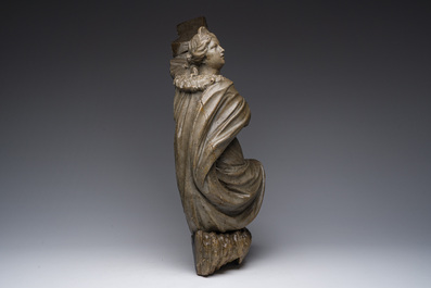 Figure de Sainte C&eacute;cile en bois patin&eacute;, Flandres, 18&egrave;me si&egrave;cle