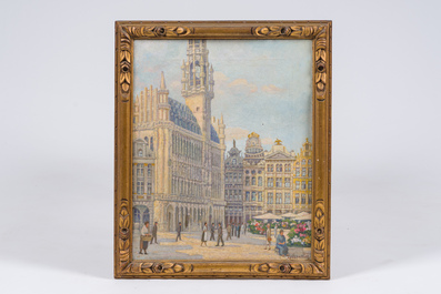 &Eacute;cole belge, Lessemaeker (20&egrave;me si&egrave;cle): Grand-Place de Bruxelles, huile sur toile