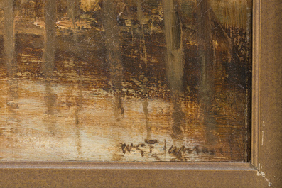 Willem G.F. Jansen (1871-1949): Vue de l'&eacute;glise Notre-Dame de Dordrecht, huile sur toile