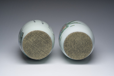 Deux vases en porcelaine de Chine famille rose &agrave; d&eacute;cor de dames et d'immortels dans un paysage, 19&egrave;me/20&egrave;me si&egrave;cle