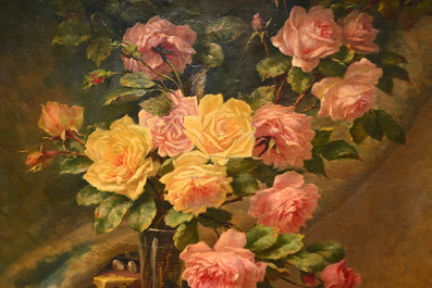 Paul Schouten (1860-1922): Paysage forestier, huile sur toile &amp; Charles De Naeyer (19e/20e si&egrave;cle): Nature morte, huile sur toile