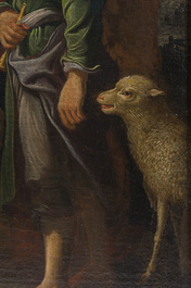 &Eacute;cole flamande: L'adoration des bergers, huile sur toile, 17&egrave;me si&egrave;cle