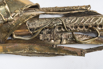 Marc D'Haenens (20&egrave;me si&egrave;cle): Grande sculpture murale en am&eacute;thyste et cuivre