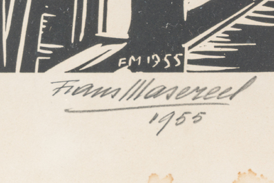 Frans Masereel (1889-1972): 'Nationale Bank' et 'Le Phare', deux gravures sur bois, dat&eacute; (19)38 et 1955