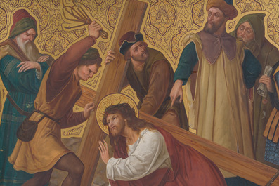 Ecole belge: Chemin de croix de douze tableaux, huile sur cuivre, ca. 1900